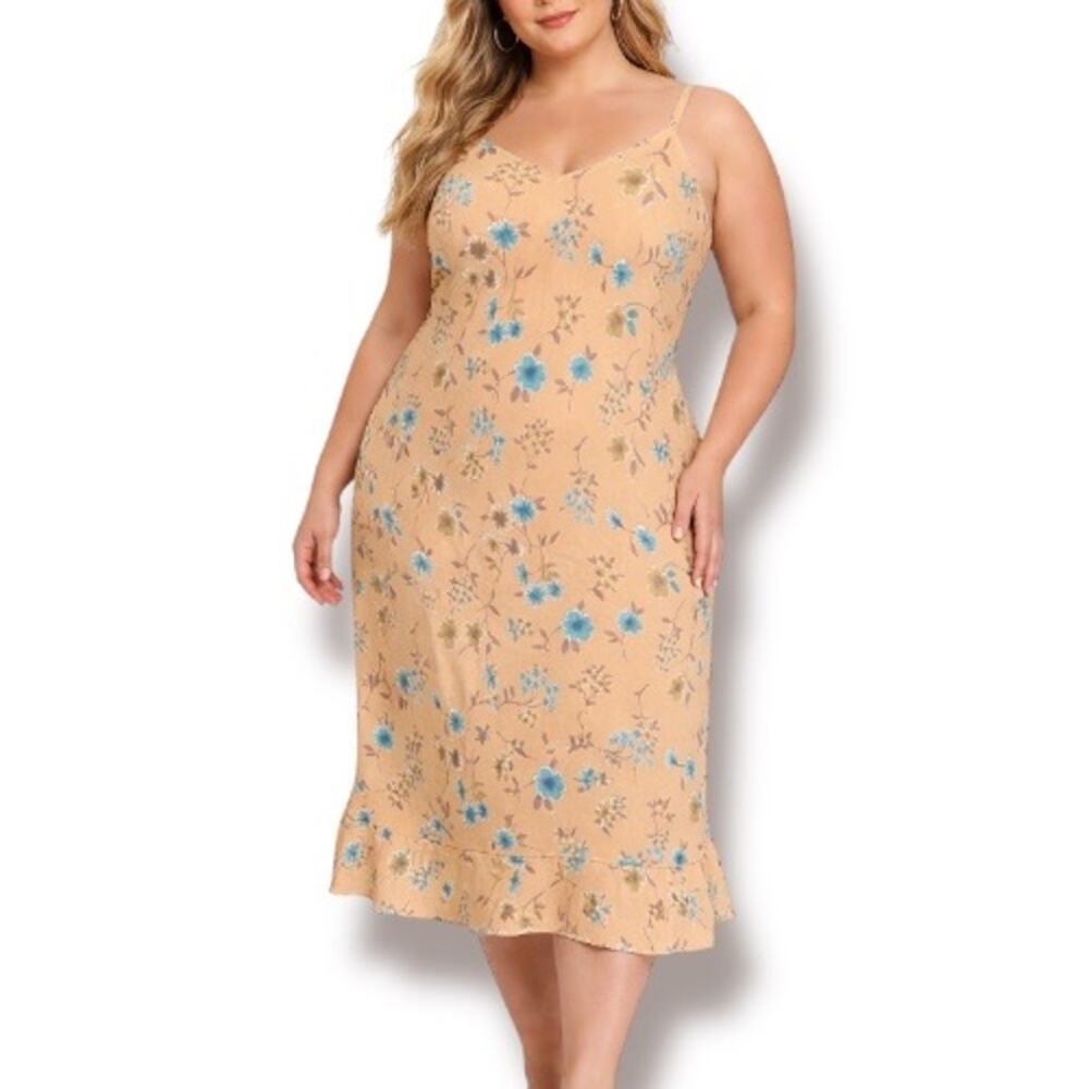 Mile‎ Gabrielle Yellow Floral Midi Slip Dress Blue Flower Print Boho Romantic